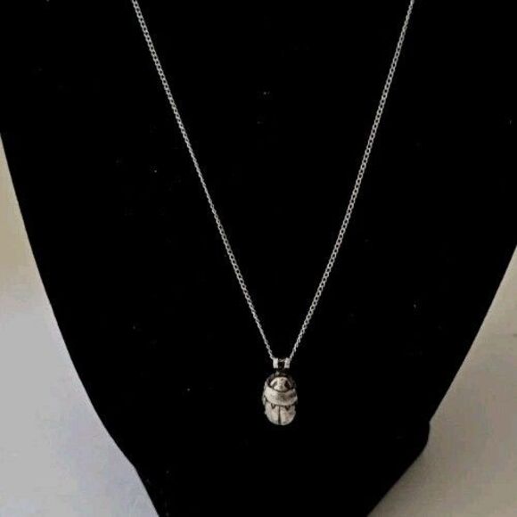 Vintage Sterling Silver Egyptian Scarab Beetle Pendant Chain Necklace 19" - Picture 5 of 11